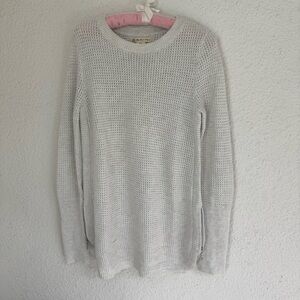 Open weave cotton blend white sweater